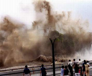 Tsunami waves hitting the coast